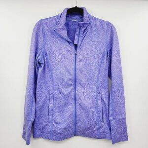 Lorna Jane Purple Space Dye Zip Front Hoodie Sweater Pullover Jacket Thumb Holes
